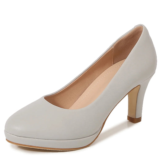 KETEMA- Womens Pumps Mid Heels Round Toe Minimal Platform High heels Bridal Wedding Party Prom Dress Shoes Gray 7.5US