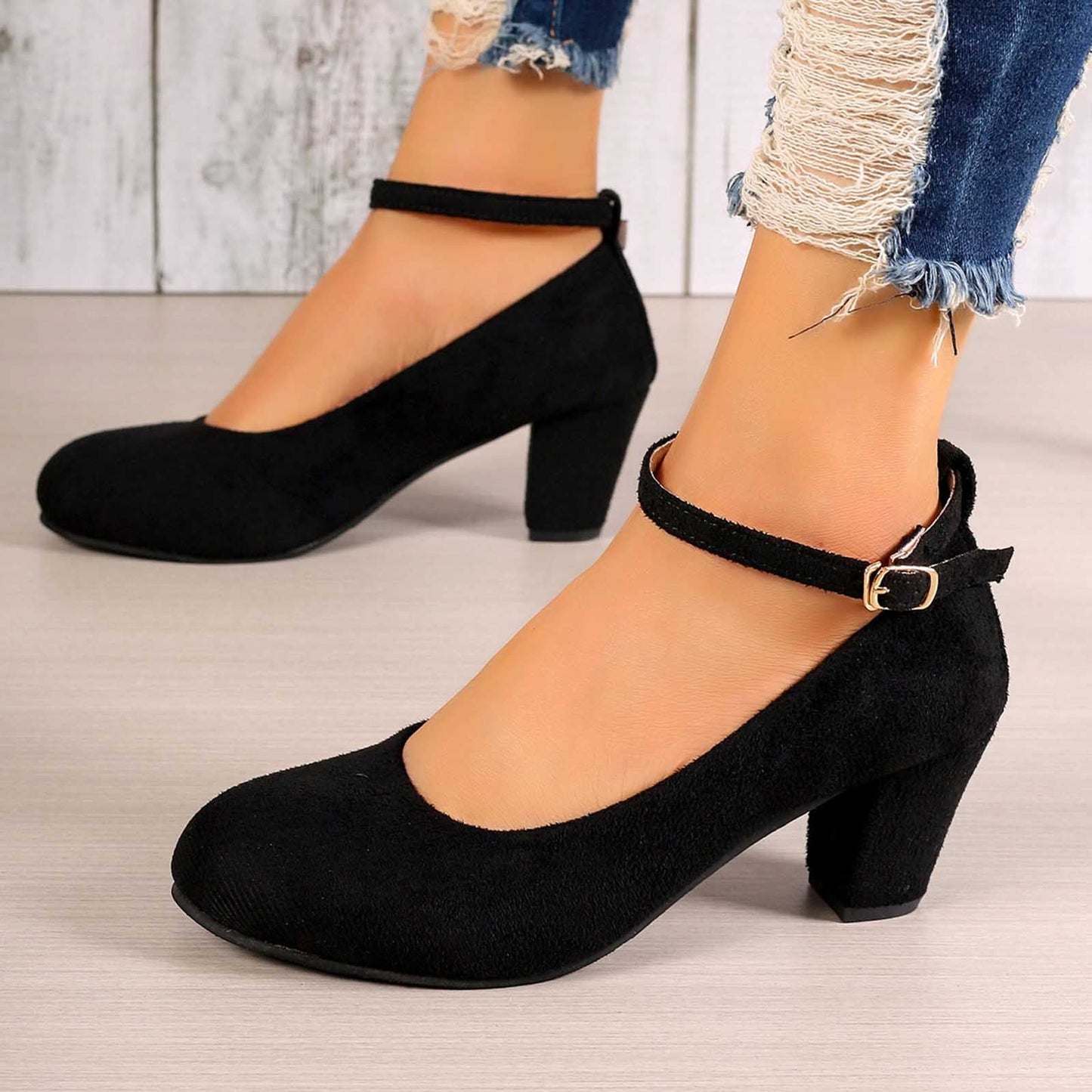 KETEMA-Heels for Women Women's High Heel Closed Toe Chunky Wedding Pumps Shoes Black