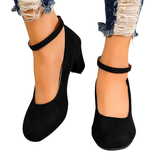 KETEMA-Heels for Women Women's High Heel Closed Toe Chunky Wedding Pumps Shoes Black