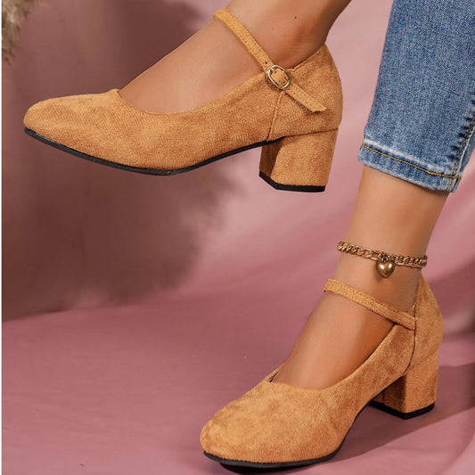 KETEMA-Dress Heel Shoes Women's Pumps Low Chunky Block Heel Round Toe Comfortable Dress Shoes
