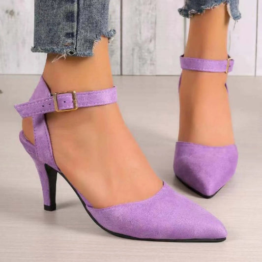 KETEMA-Womens Low Heels Closed Toe Dress Shoes Kitten Heel Pointed Toe Sexy Classic Comfortable Heeled Pumps Adjustable Ankle Strap
